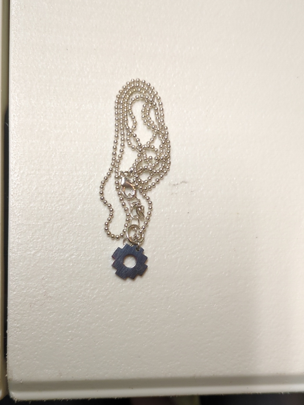 Silver Ball Chain Necklace with Navy Gear Pendant